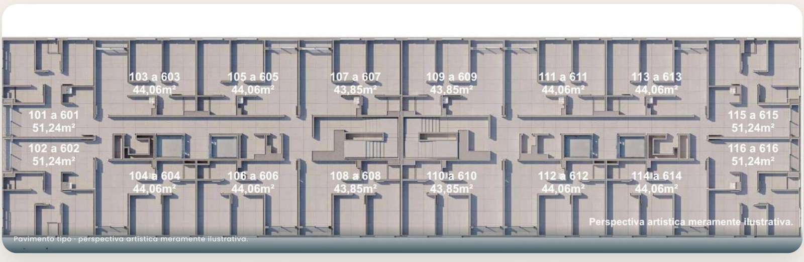 Pavimento tipo do Residencial Torino com a distribuição das 16 unidades por andar