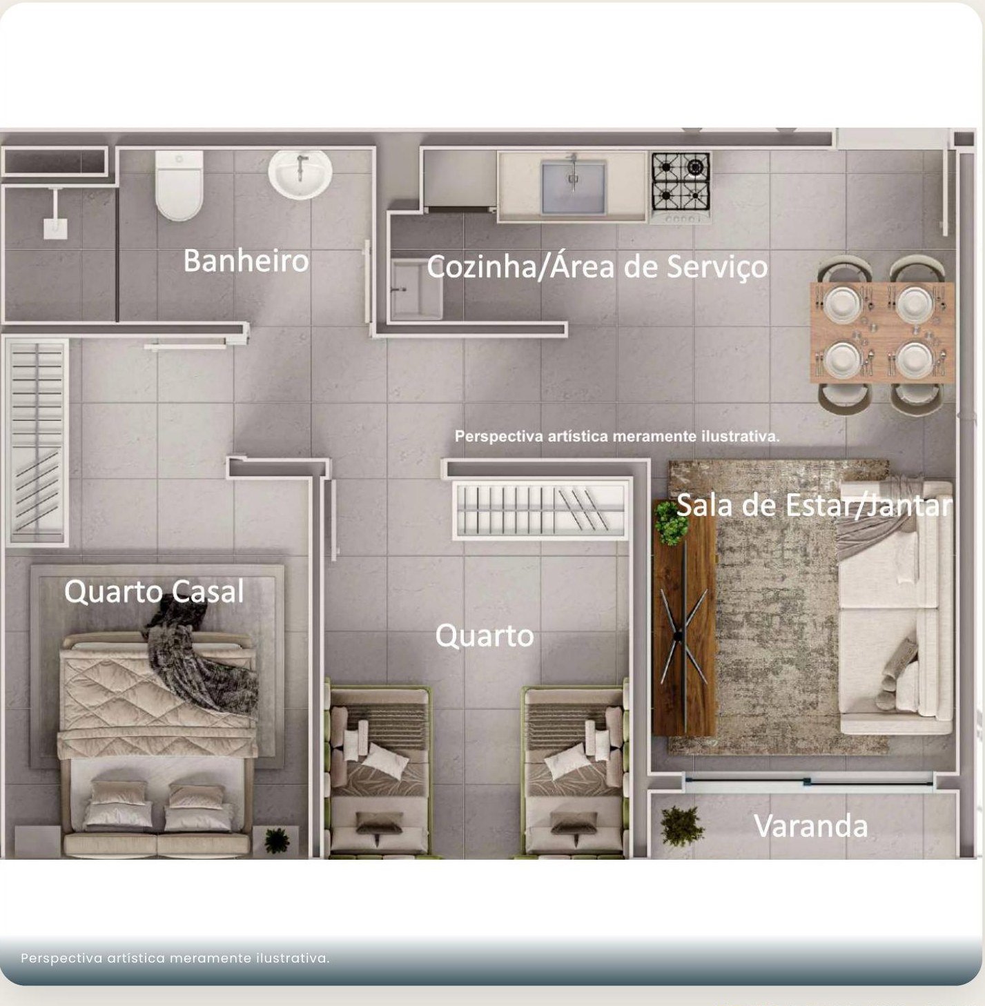 Planta do apartamento de 43,85 m² — Residencial Torino