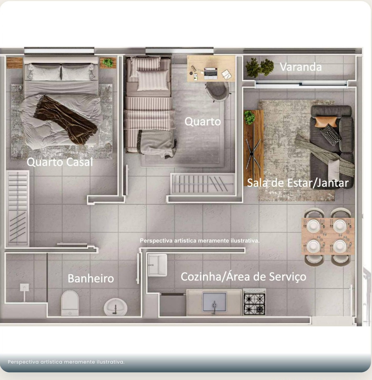 Planta do apartamento de 44,06 m² — Residencial Torino