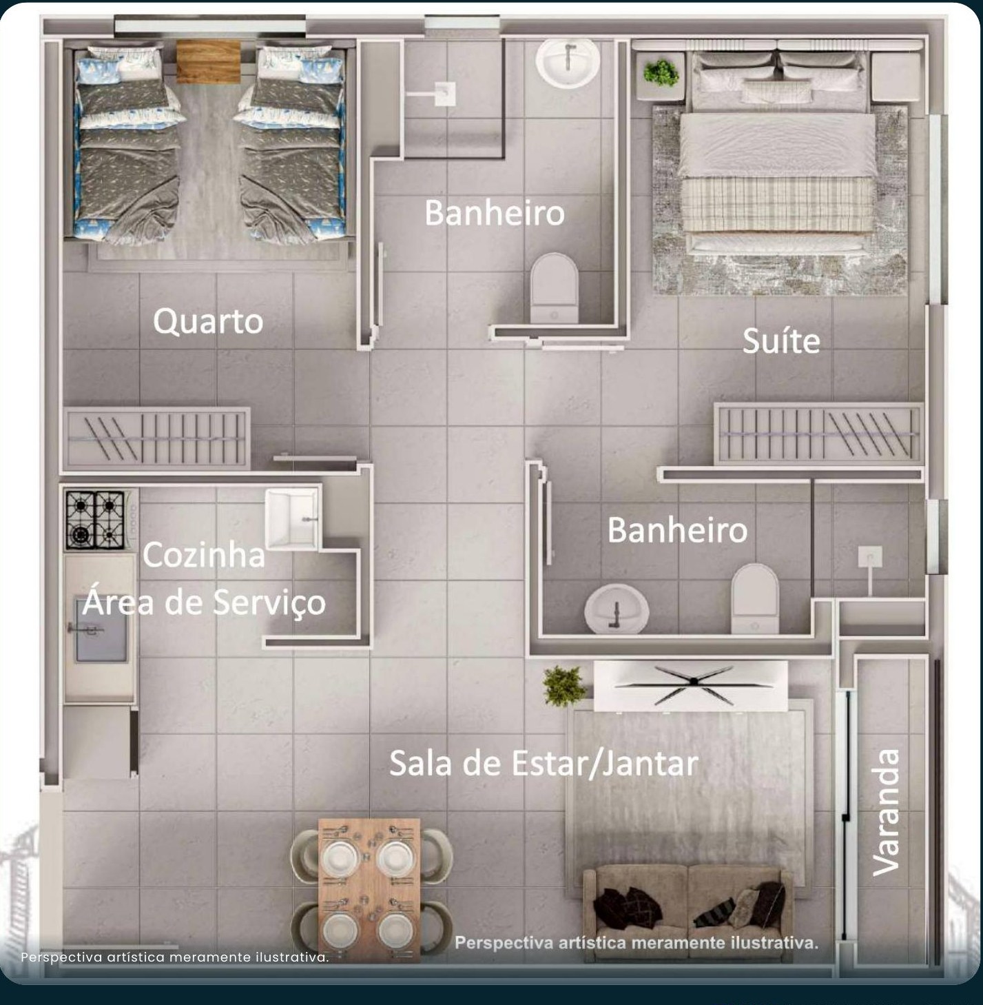 Planta do apartamento de 51,24 m² — Residencial Torino